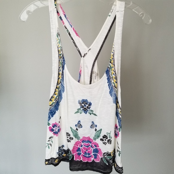 Ecote Tops - Floral Racerback Top w/ Slit Open Back